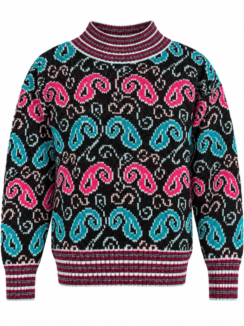 80s Le Rouge Paisley Mock Neck Sweater M Acrylic Nylon Metallic Vintage